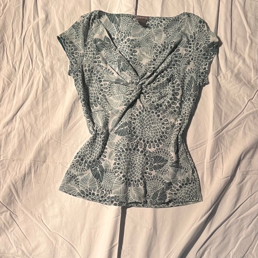 Ann Taylor Green Fitted Y2K 2000s Blouse